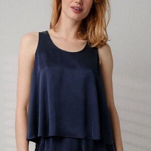 Lunya Washable Silk Tulip Back Sleeveless Top Deep Blue  Size Medium